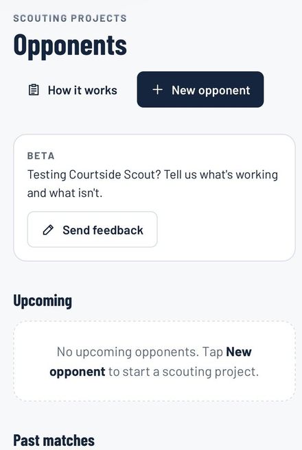 Courtside Scout opponent scouting screen on a phone