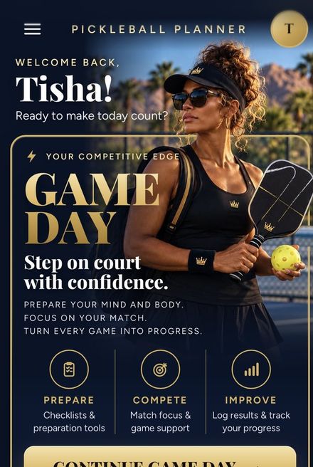 Pickleball Planner game day screen on a phone
