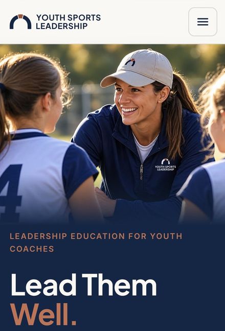 Youth Sports Leadership website home screen on a phone